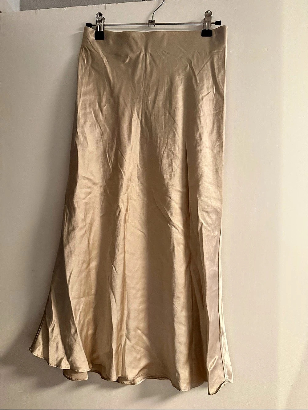 Quince Washable Silk Midi Skirt in Champagne Size Small